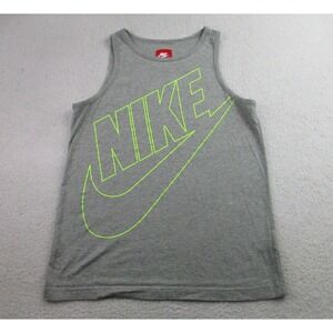 Nike Tank Top Boys‎ XL Gray Sleeveless Neon Swoosh Logo Basketball Gym Workout